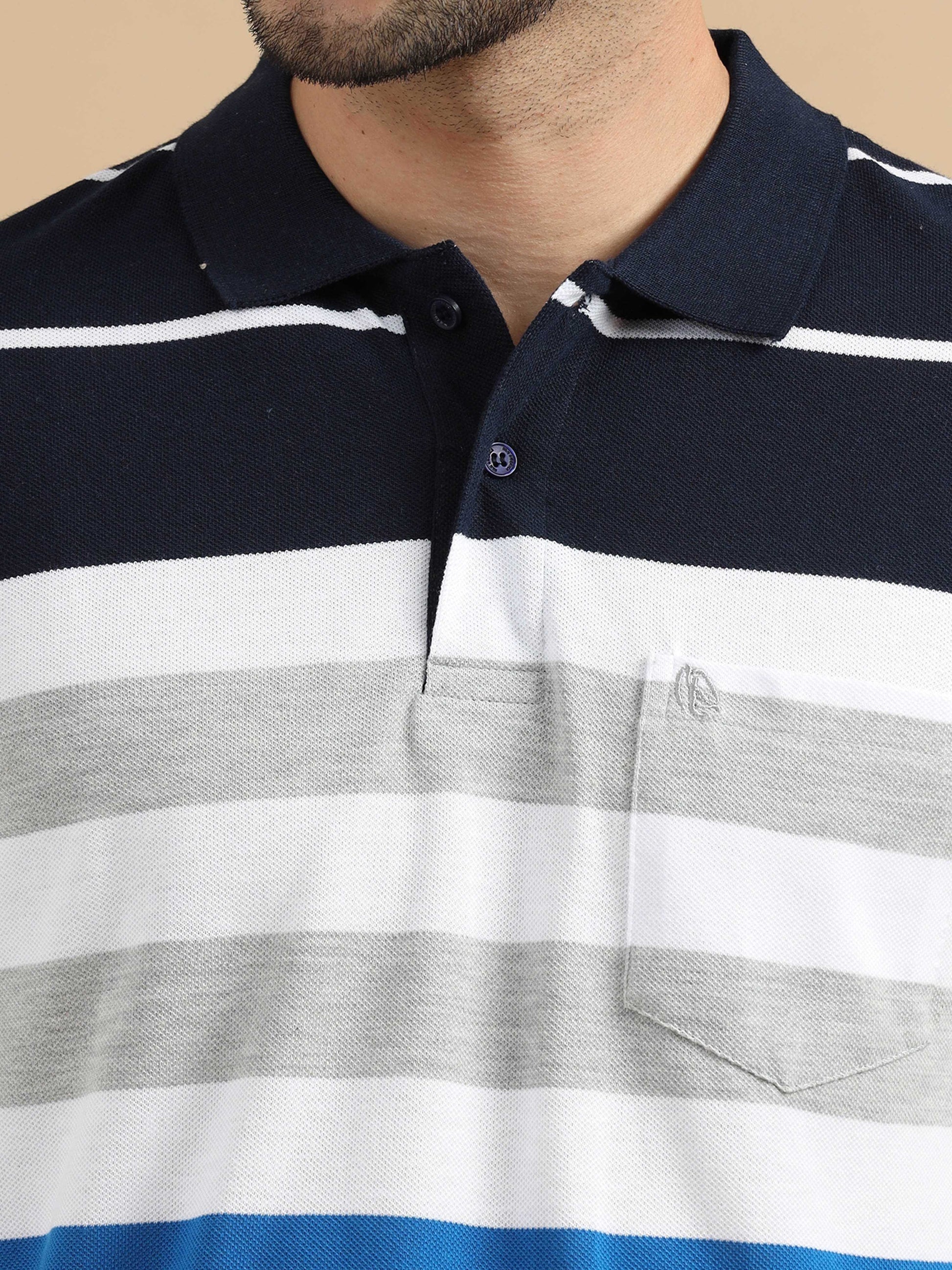 White Striped Polo T Shirt 