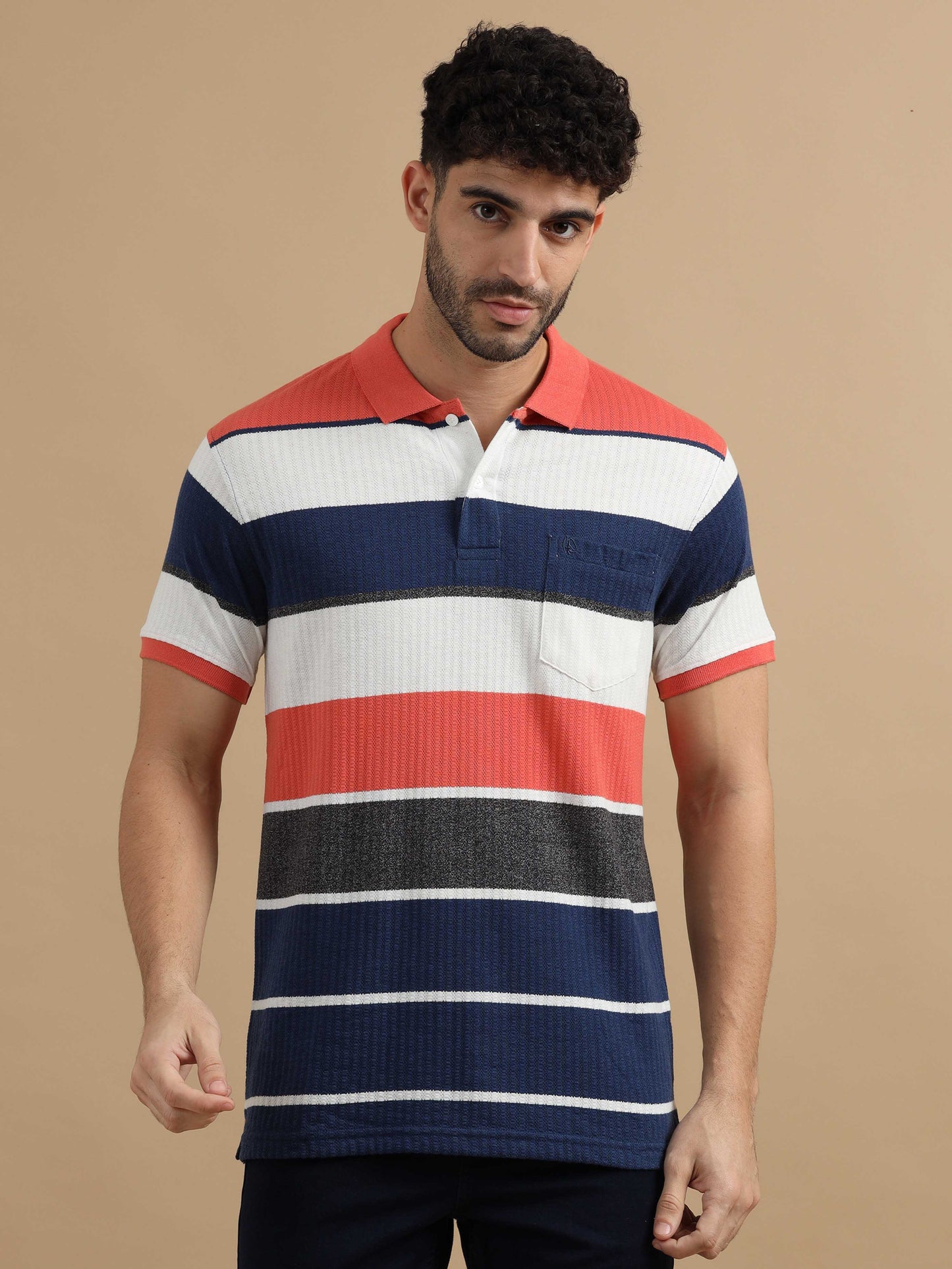 Mens Striped Polo T Shirt