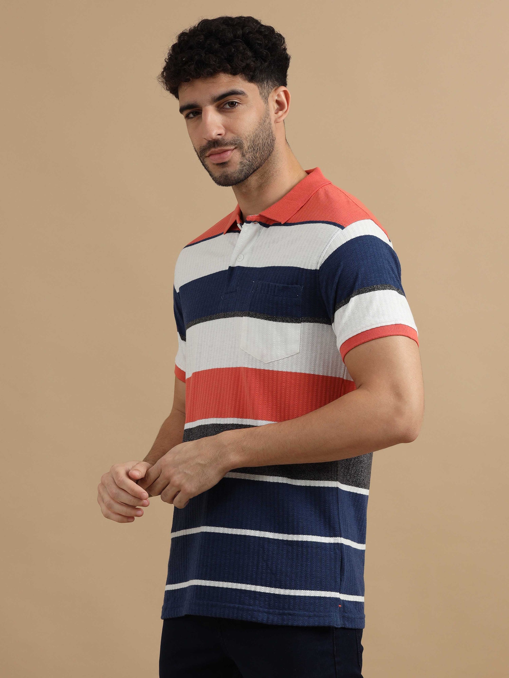 Mens Striped Polo T Shirt