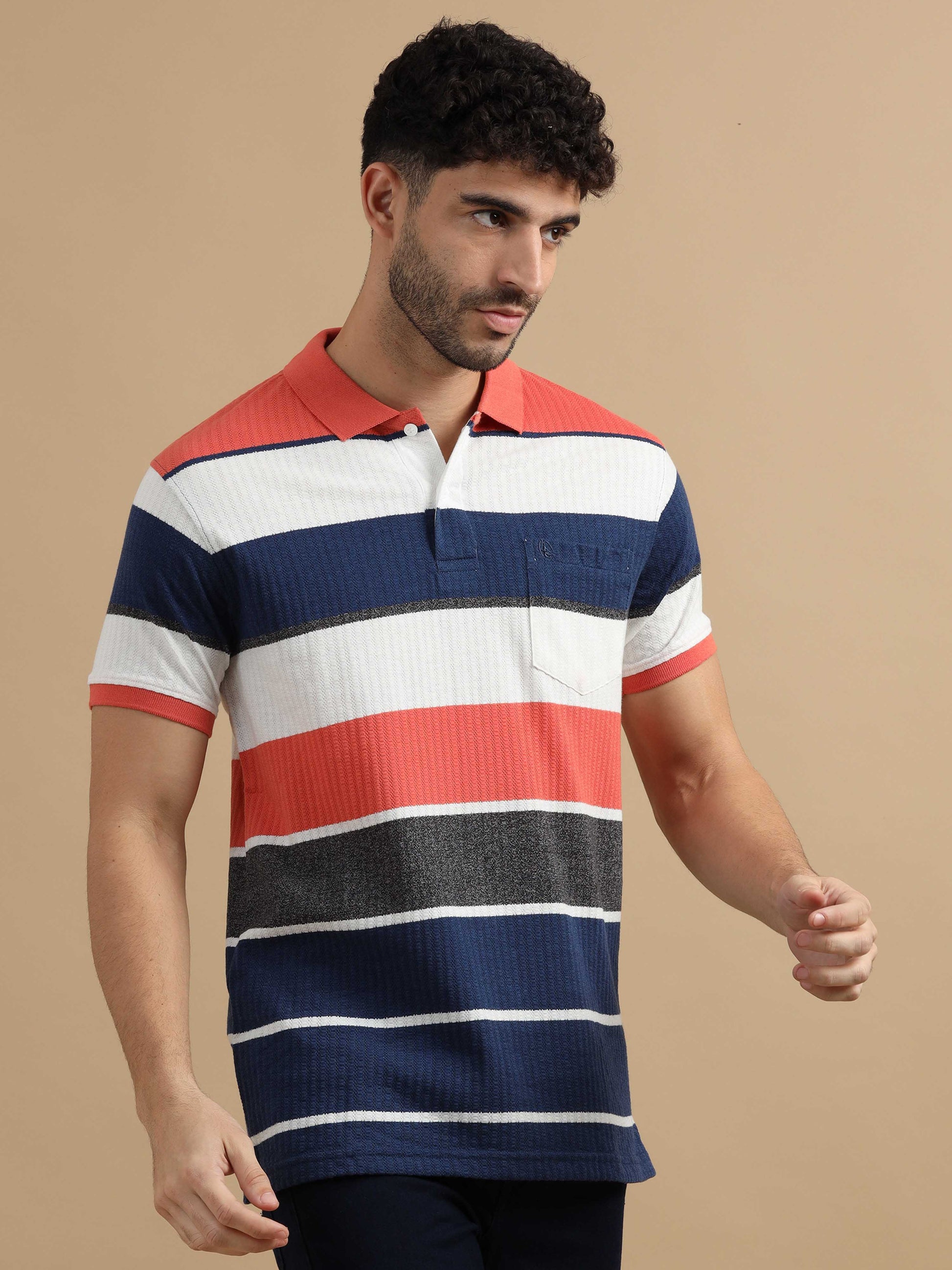 Mens Striped Polo T Shirt