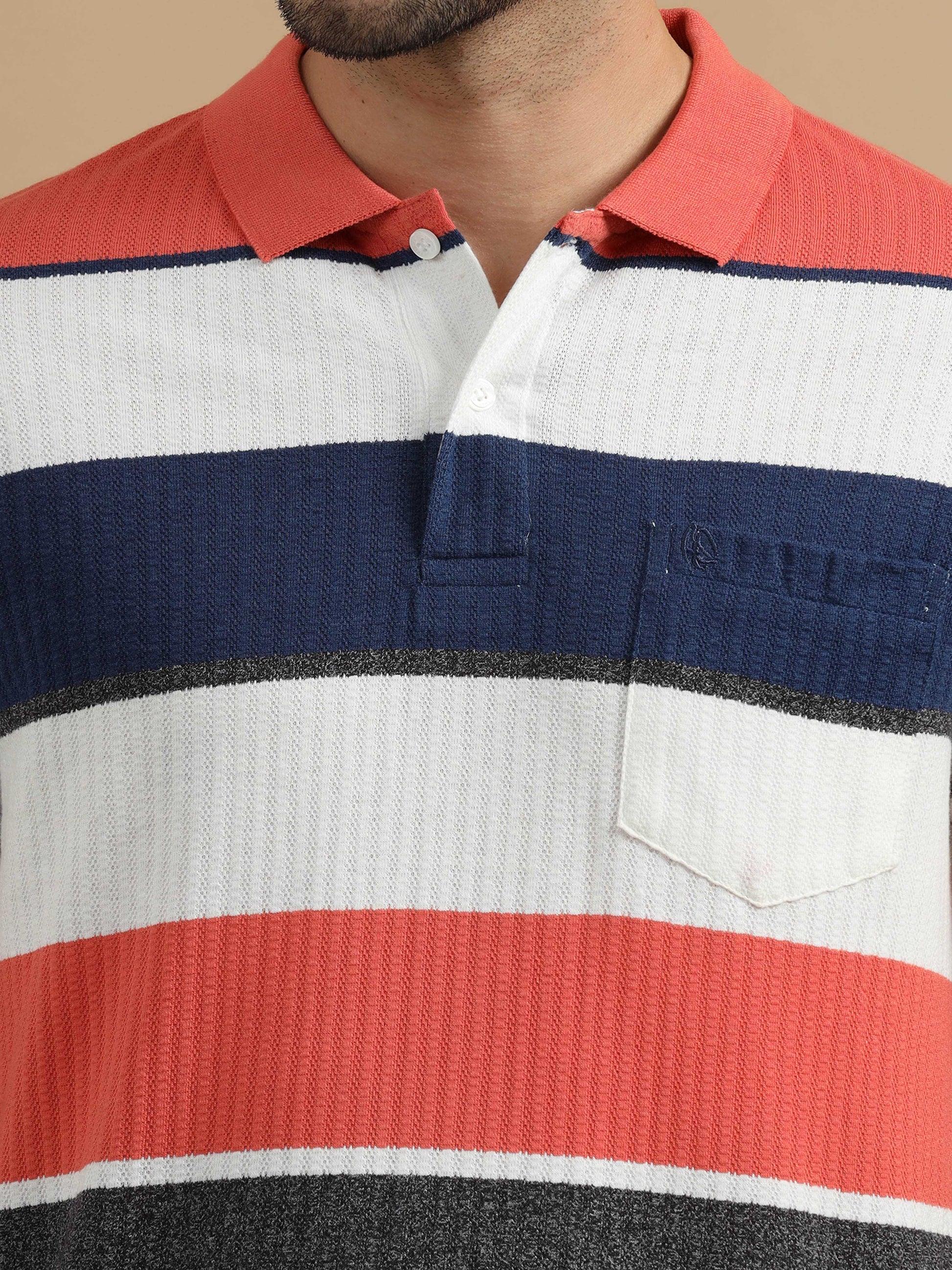 Mens Striped Polo T Shirt