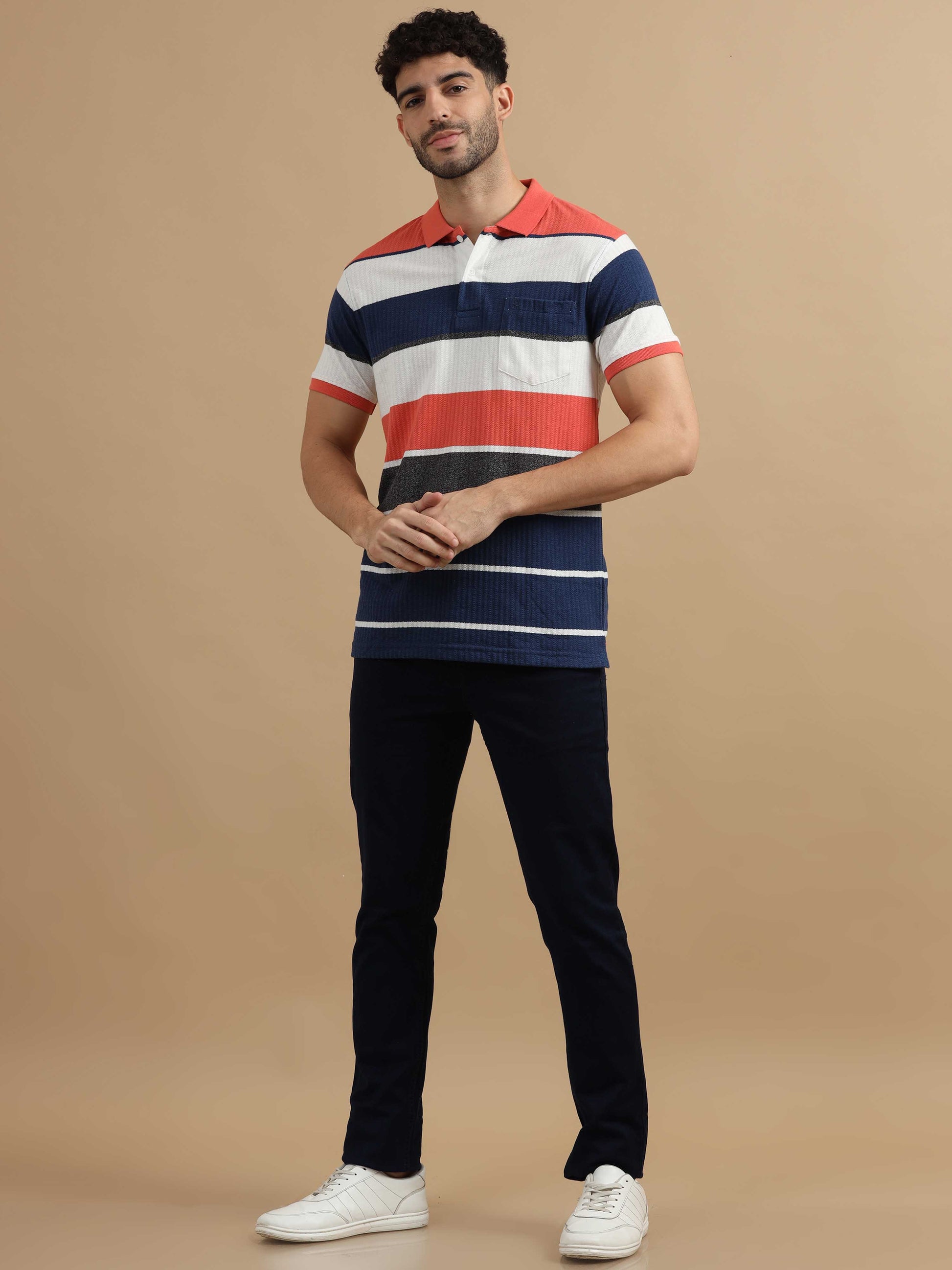 Mens Striped Polo T Shirt