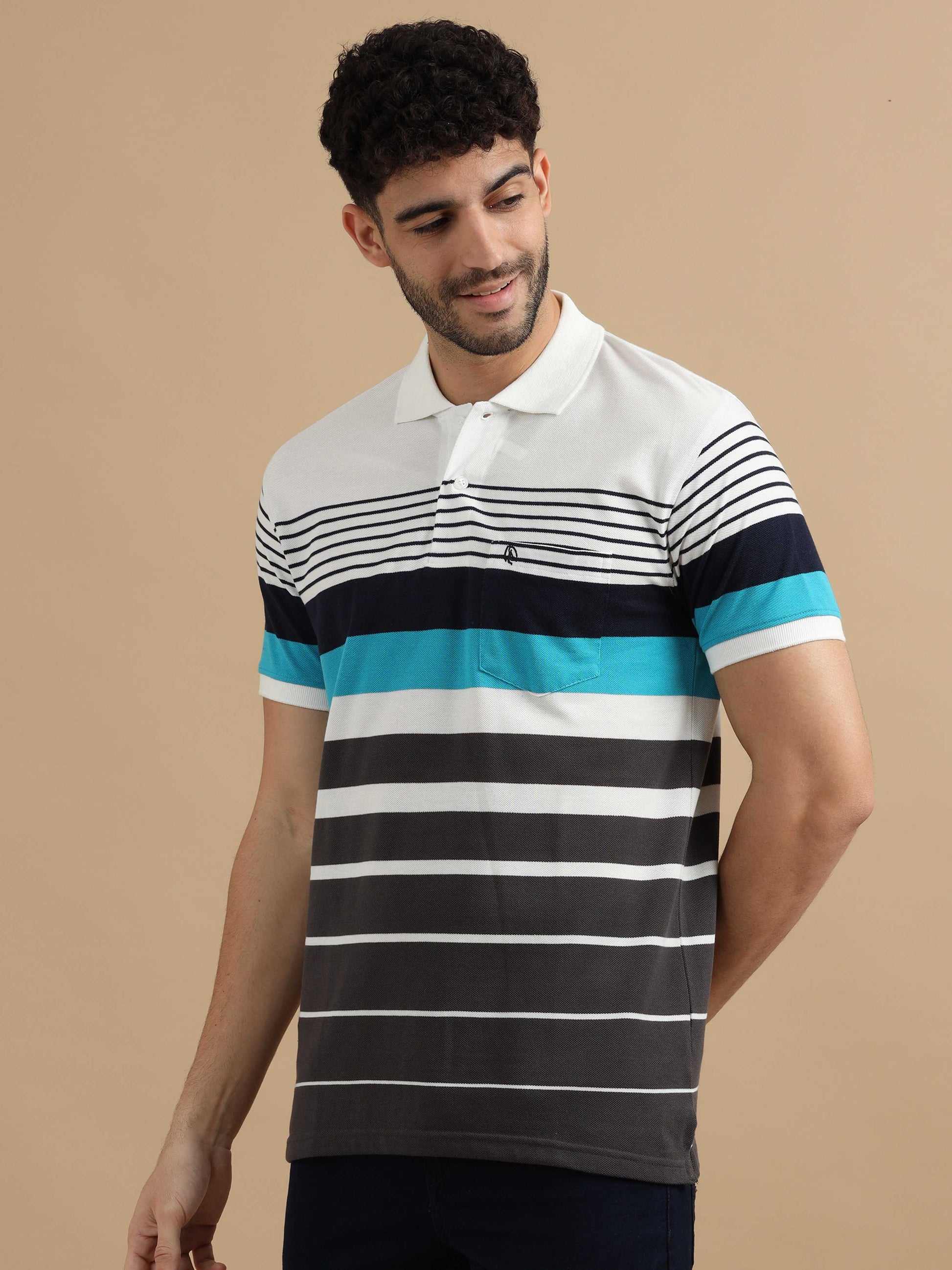  Grey Polo Striped T Shirt 