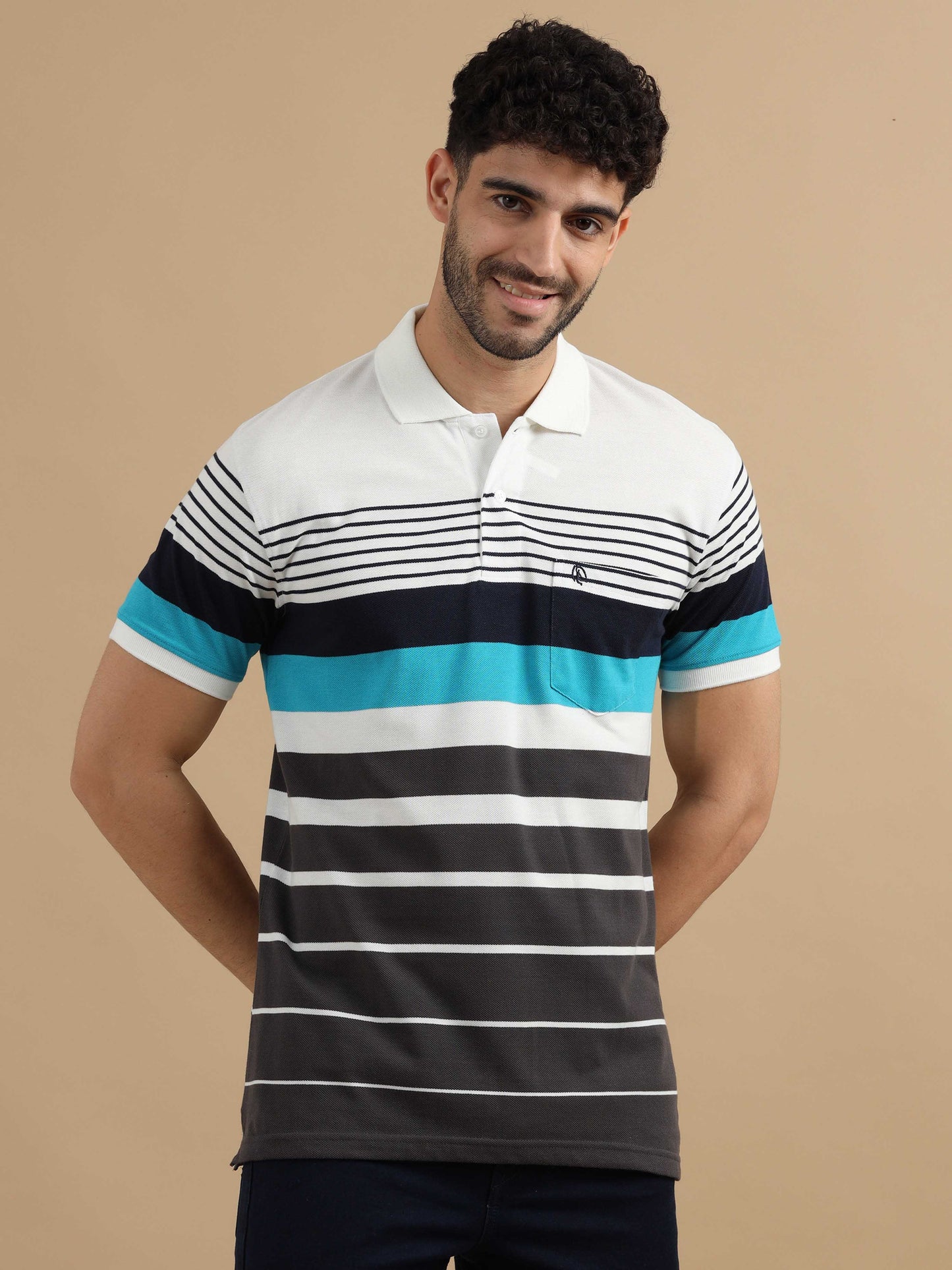  Grey Polo Striped T Shirt 