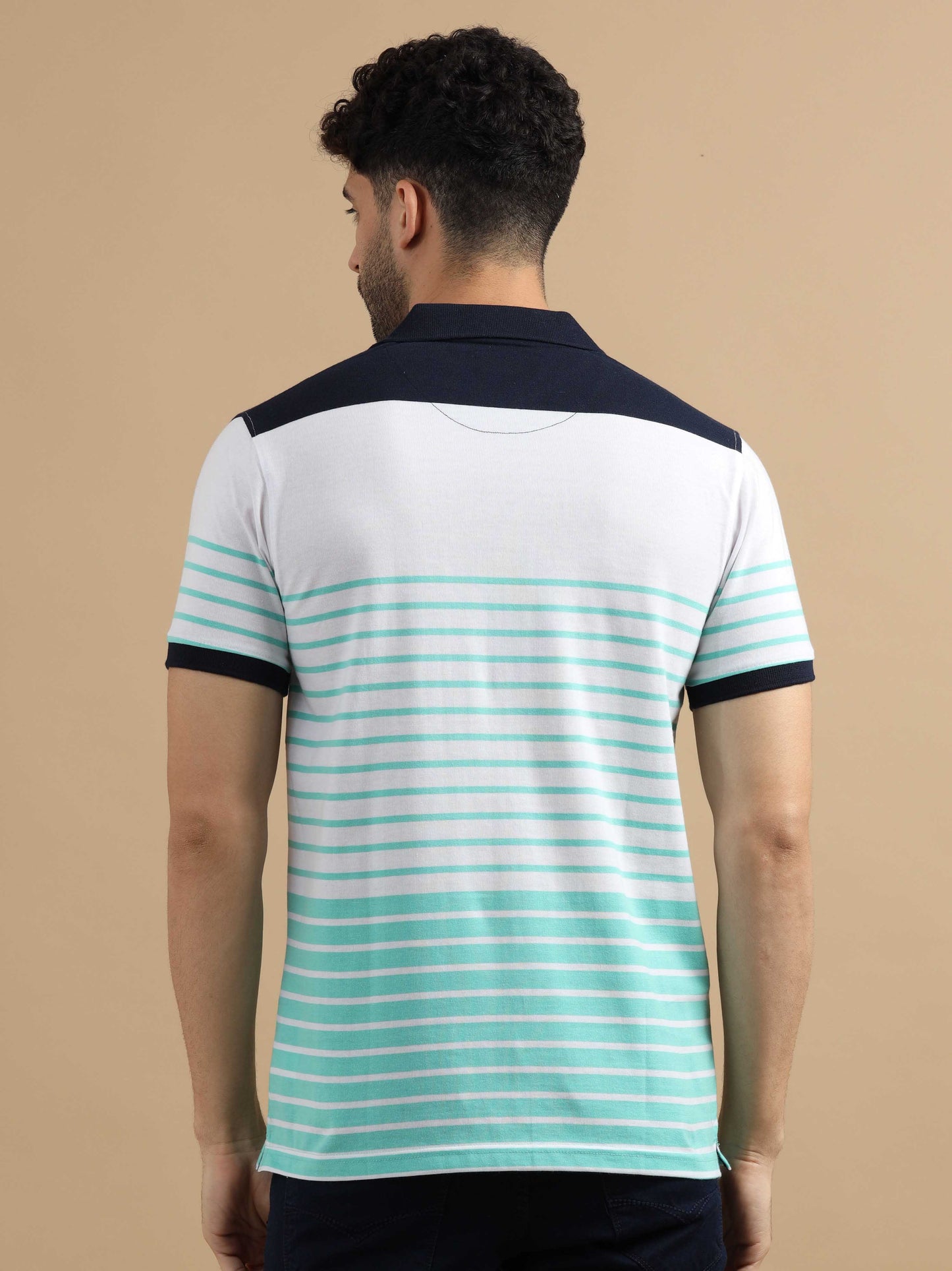 Blue & White Striped Polo T Shirt