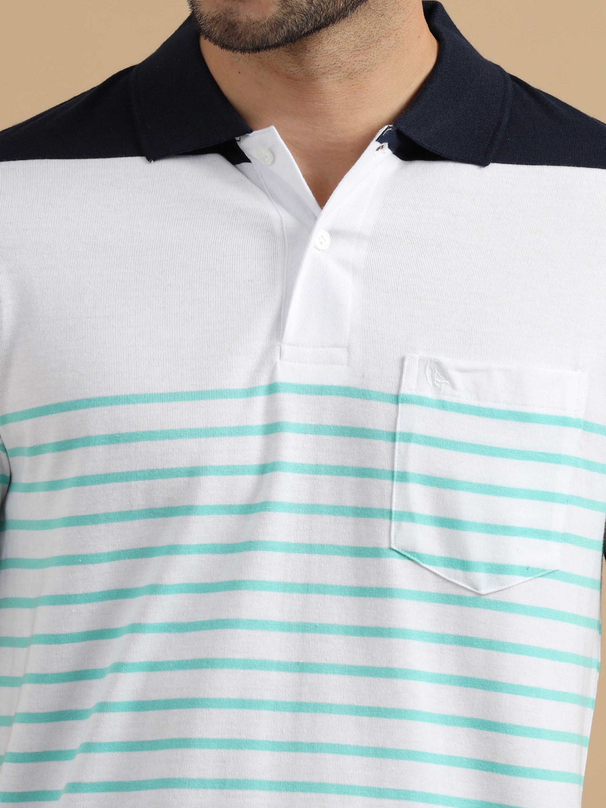 Blue & White Striped Polo T Shirt