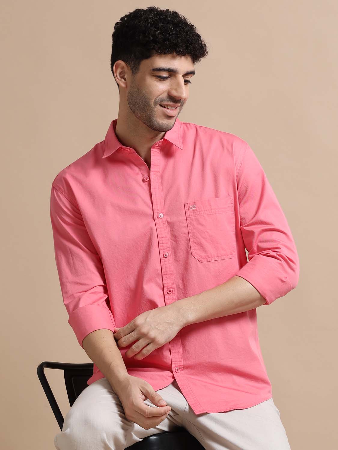 Ruddy Pink Cotton Shirt for Men