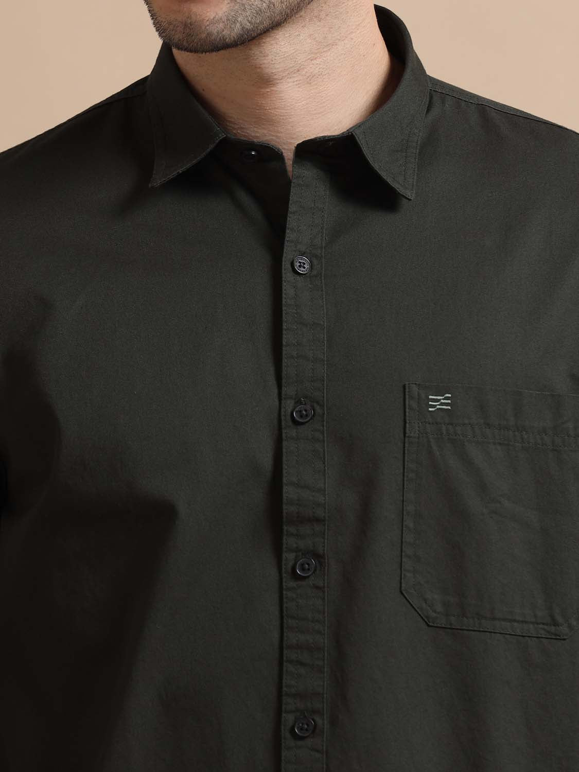 Men Full Sleeve Olive Green Shirt