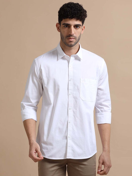 Titan White Full Sleeve Twill Cotton Shirt