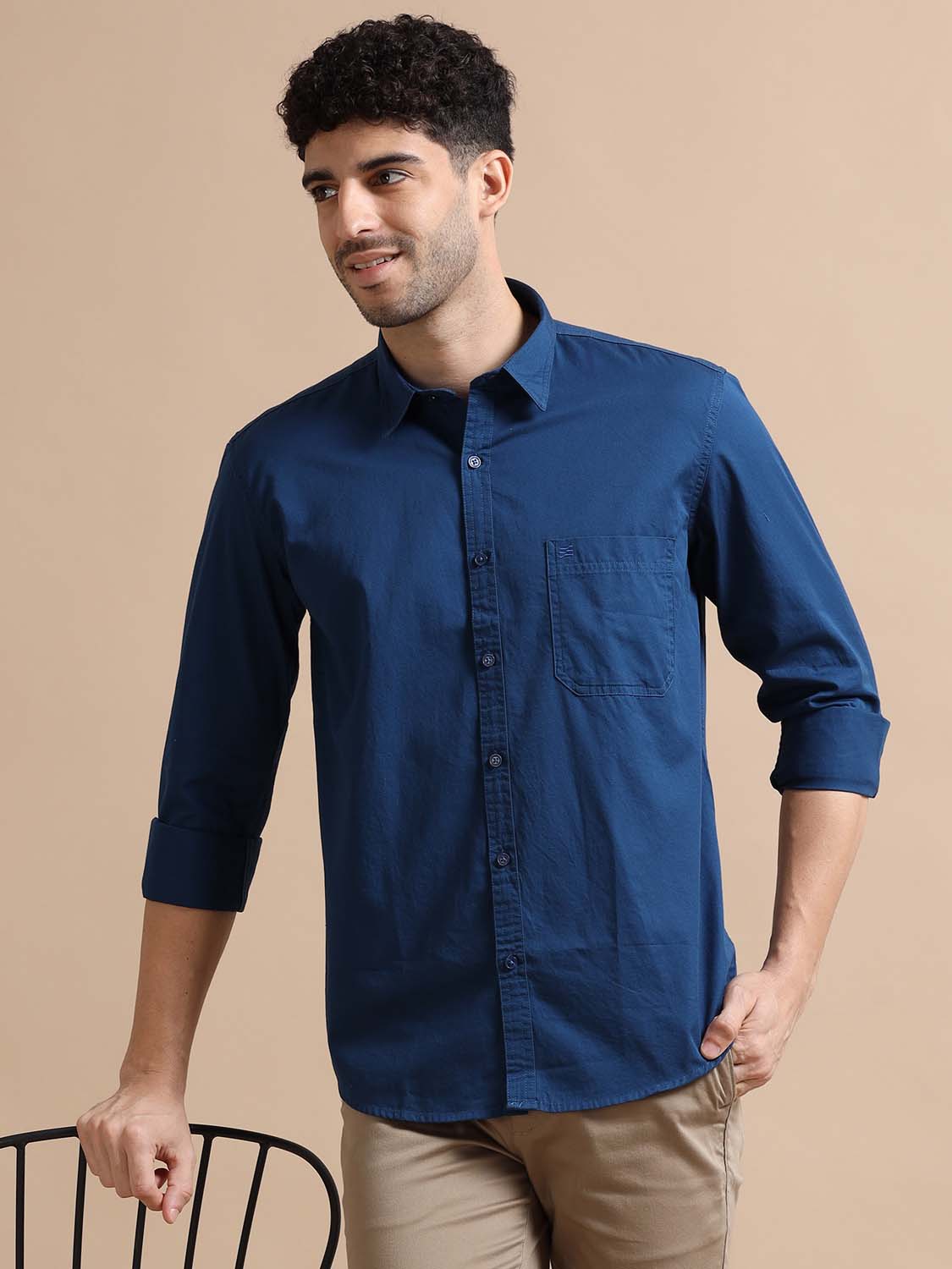 Navy Blue Cotton Shirt for Men 