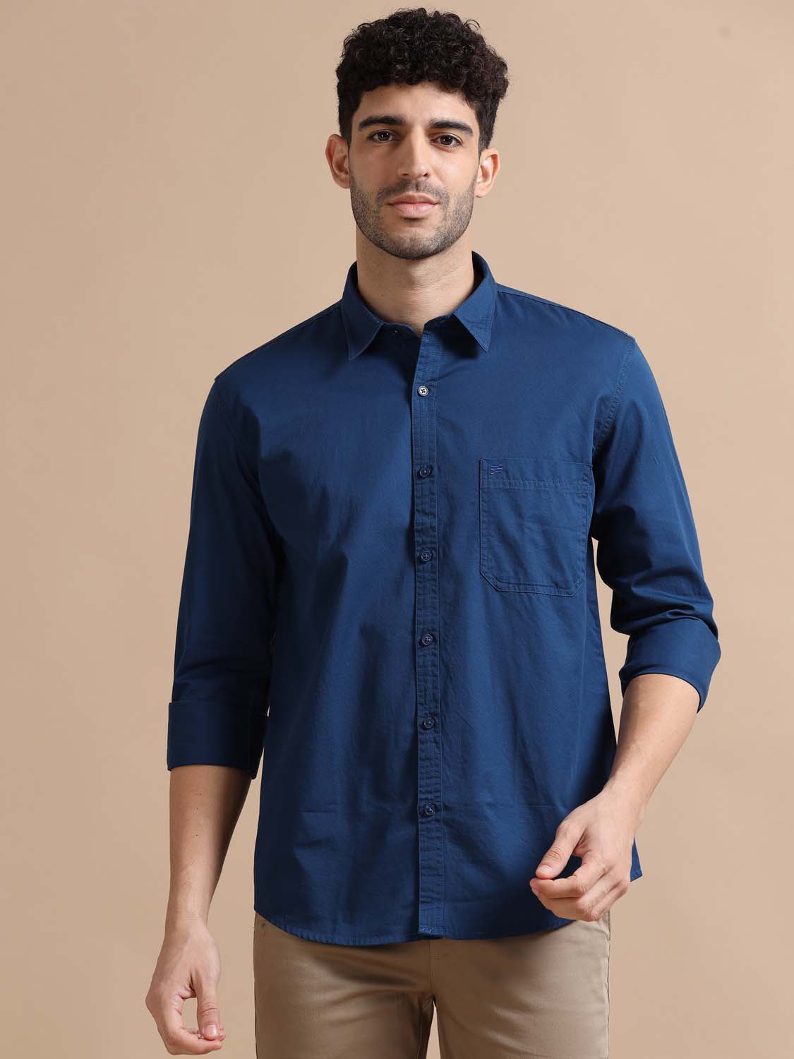 Navy Blue Cotton Shirt for Men 