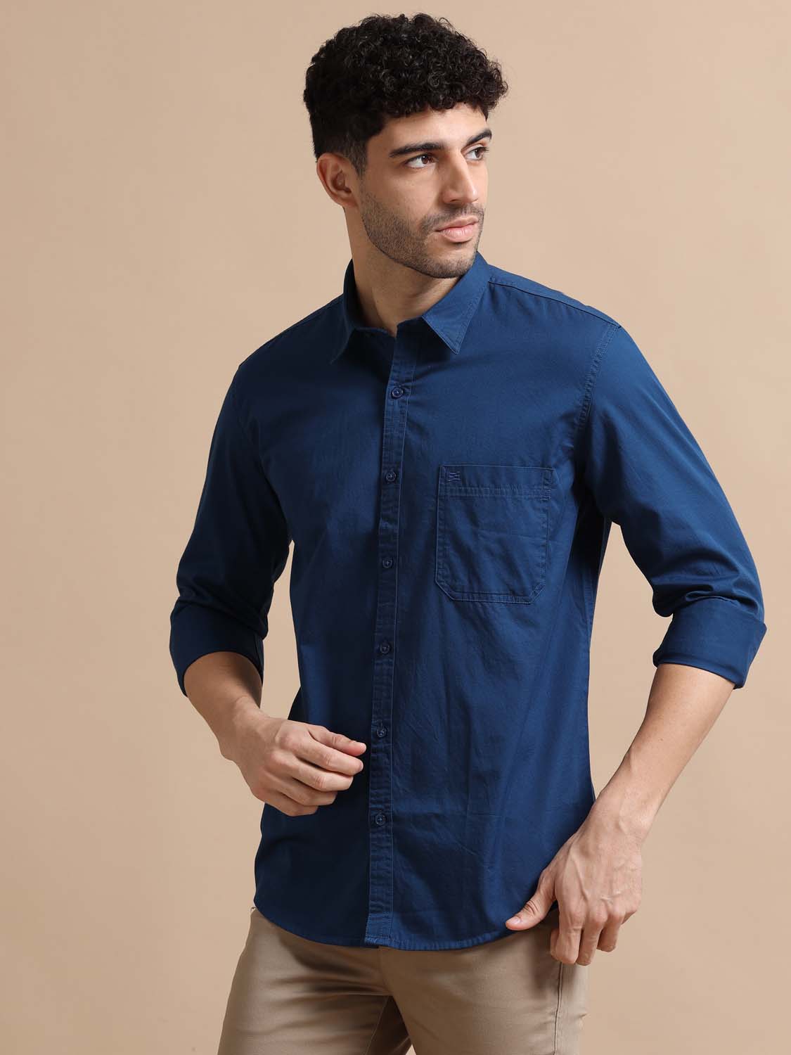 Navy Blue Cotton Shirt for Men 