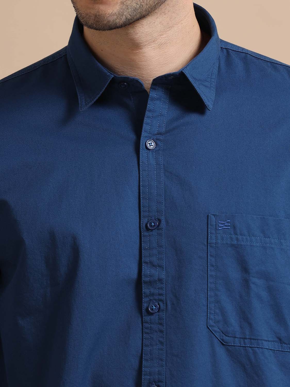 Navy Blue Cotton Shirt for Men 