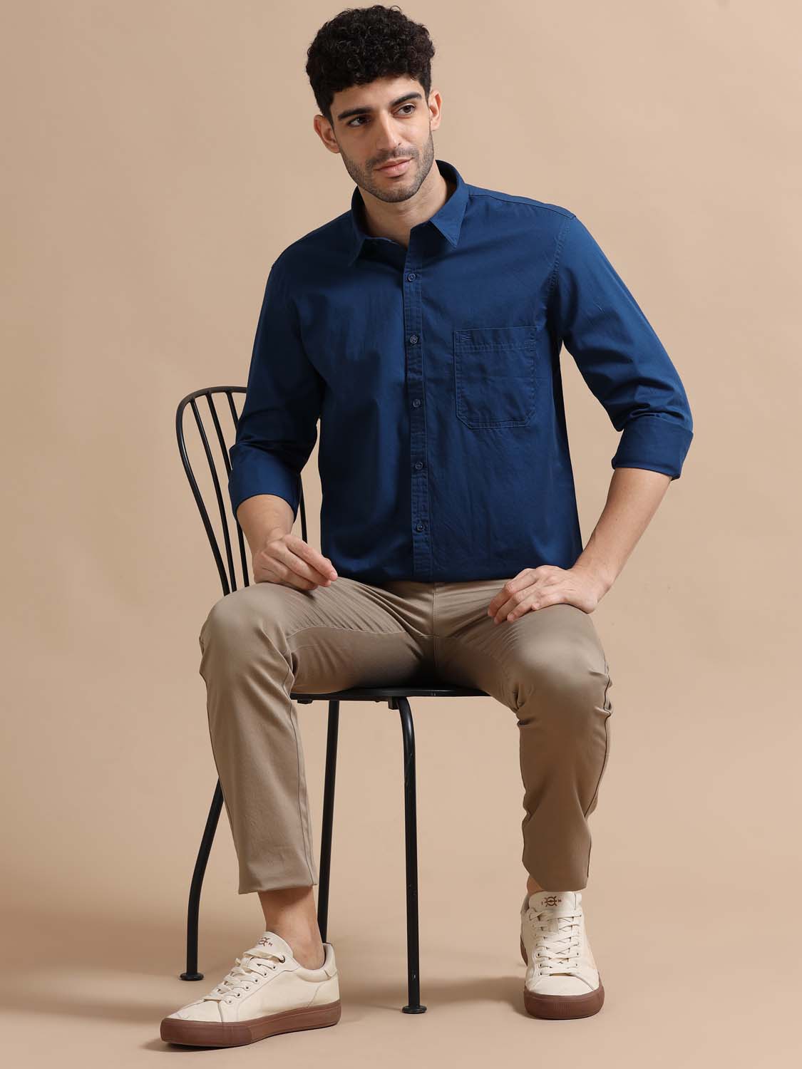 Navy Blue Cotton Shirt for Men 