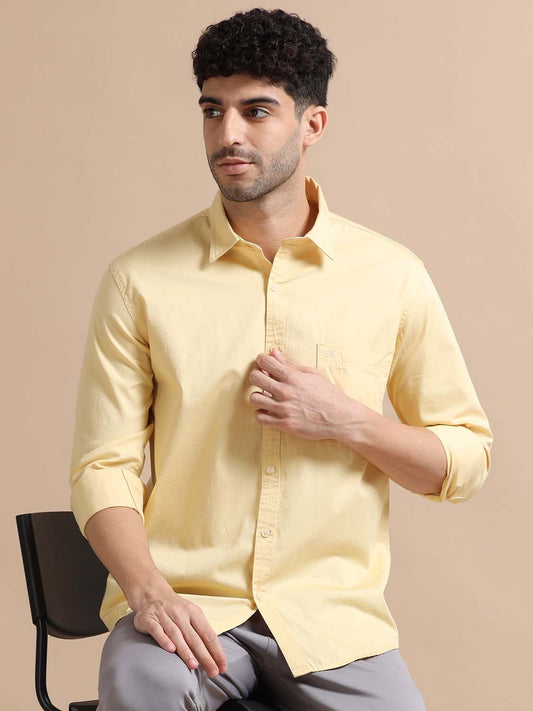 Yellow Cotton Shirt for Men 