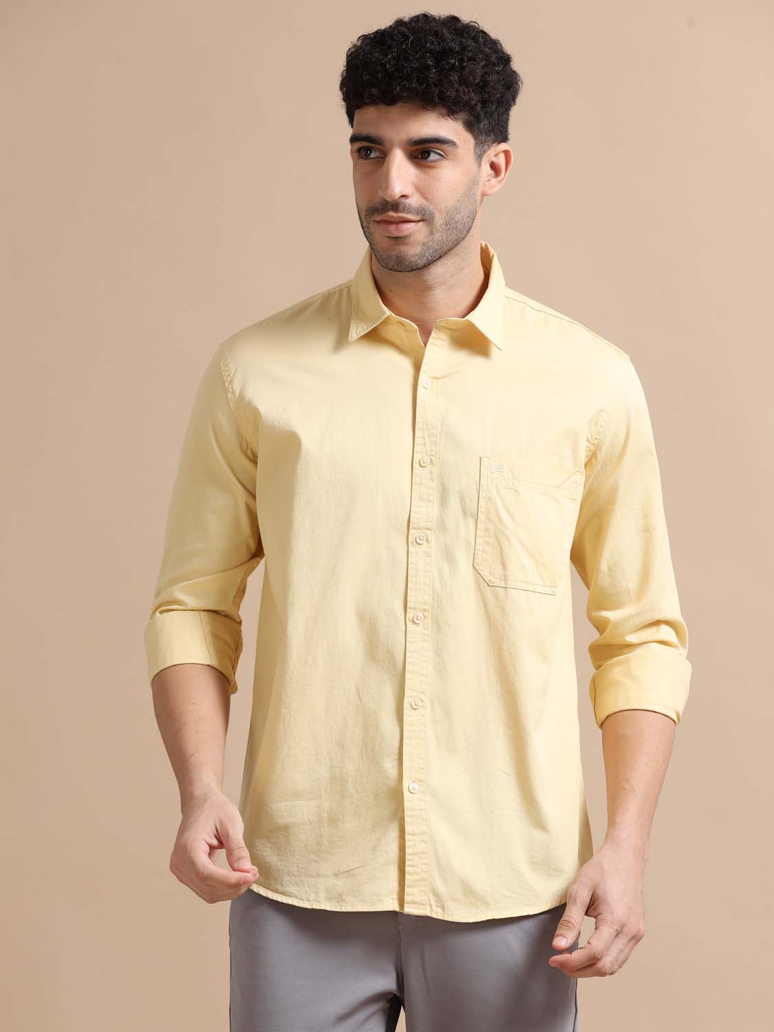 Yellow Cotton Shirt for Men 