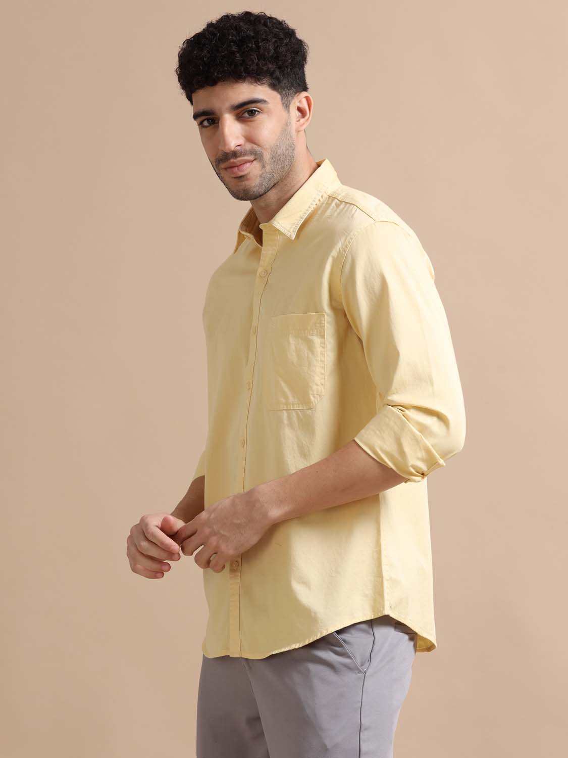 Yellow Cotton Shirt for Men 