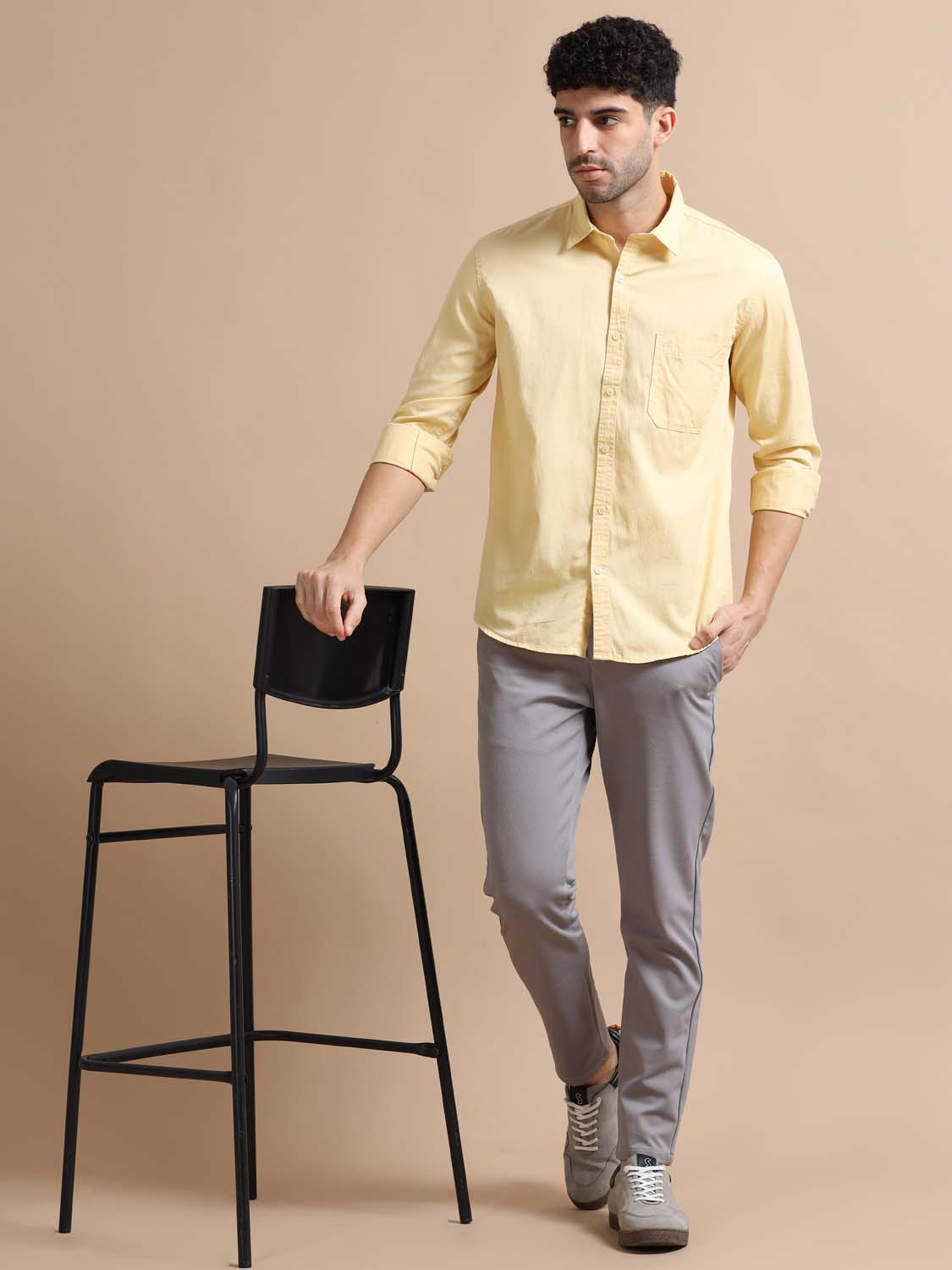 Yellow Cotton Shirt for Men 