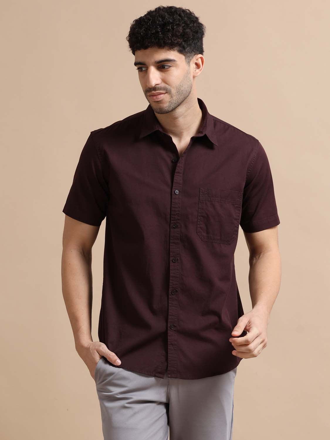 Walnut Cotton Half Shirt for Men 