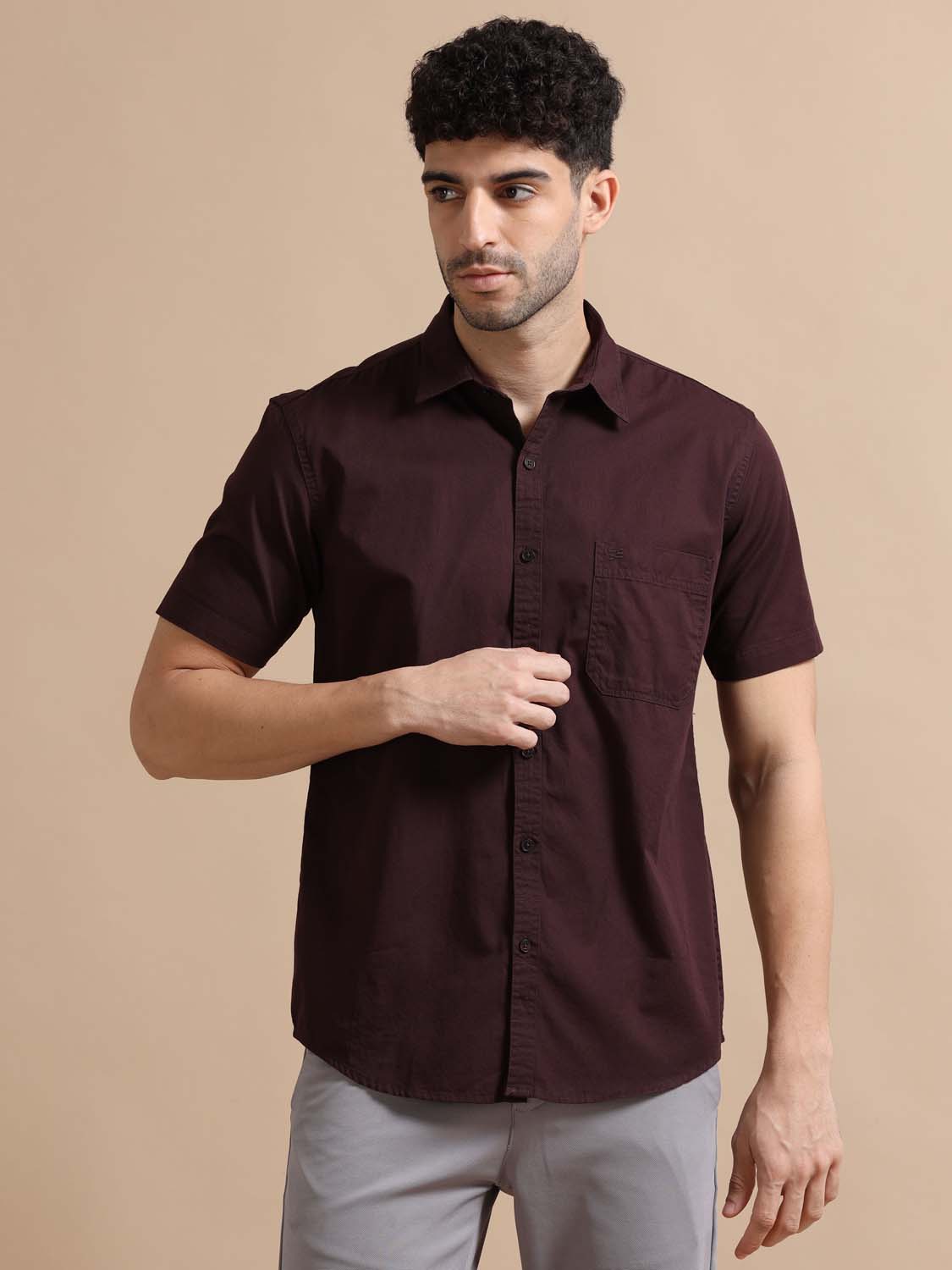 Walnut Cotton Half Shirt for Men 