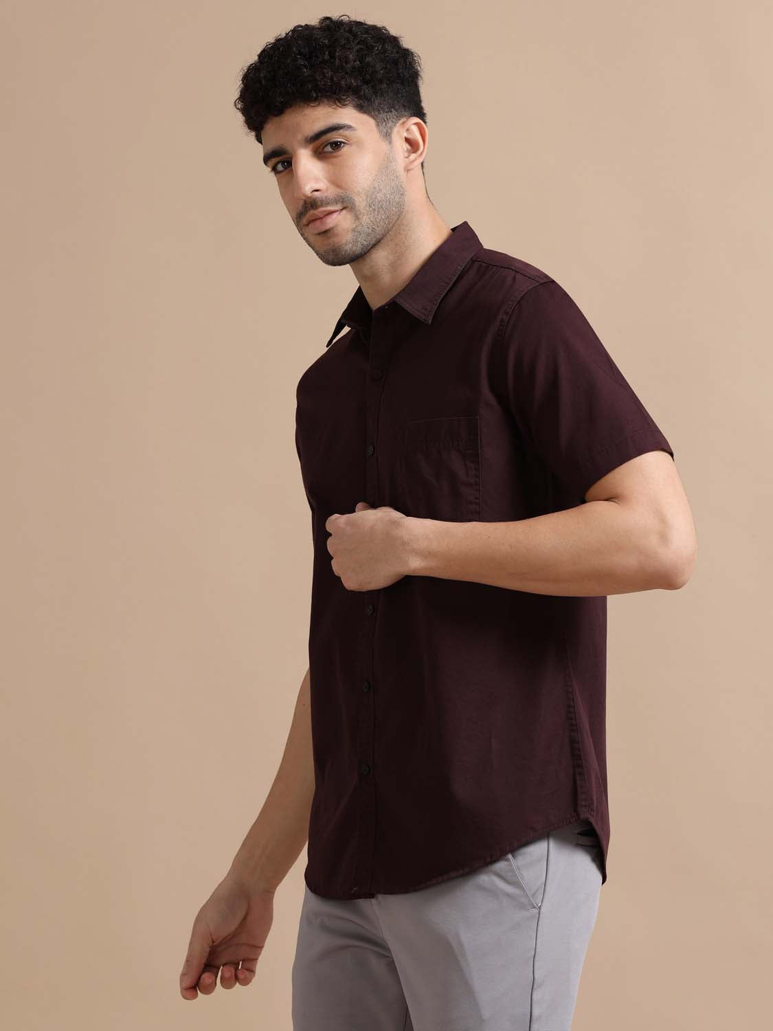 Walnut Cotton Half Shirt for Men 