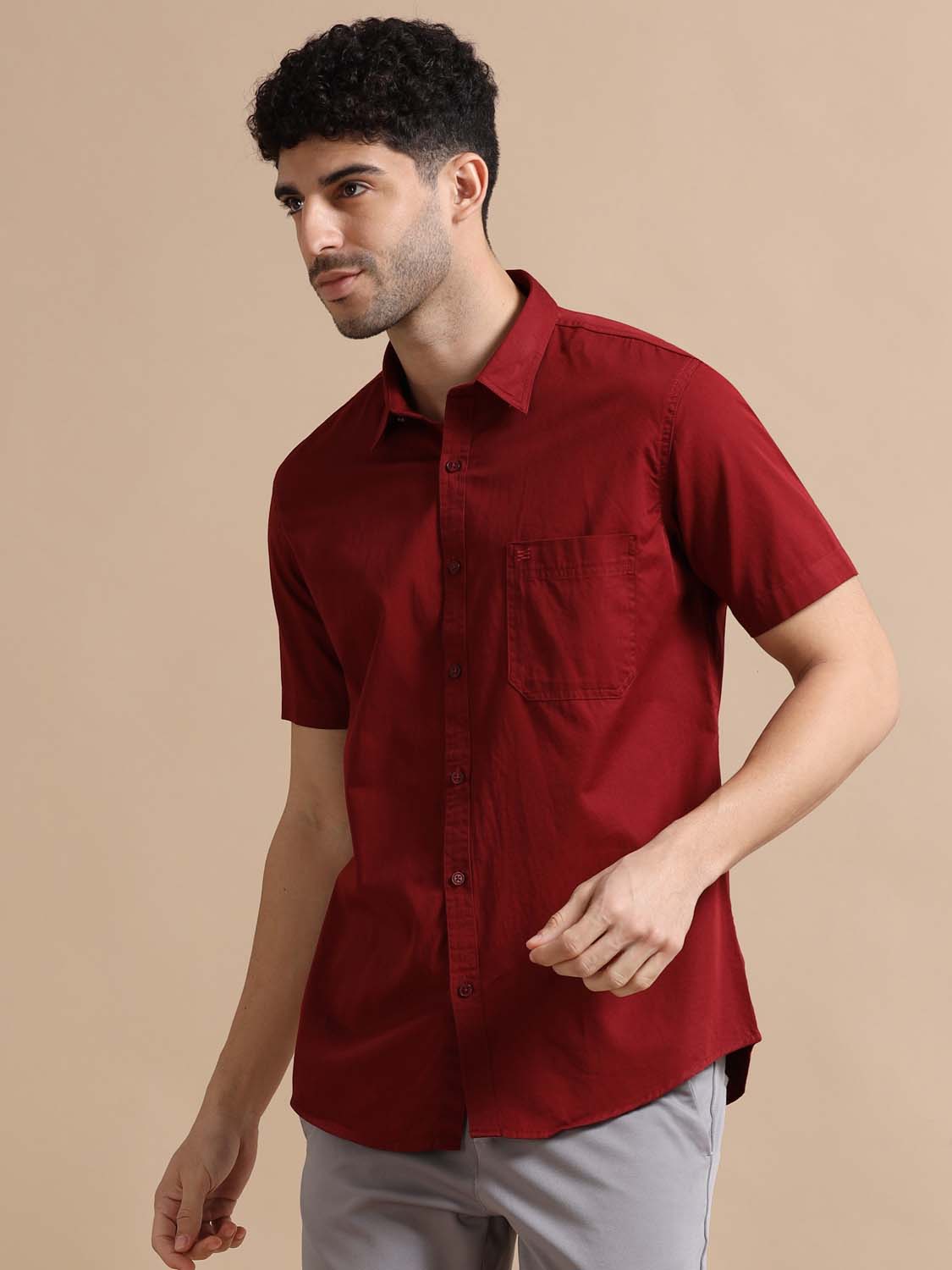 Half Sleeve Burgundy Shirt for Men 