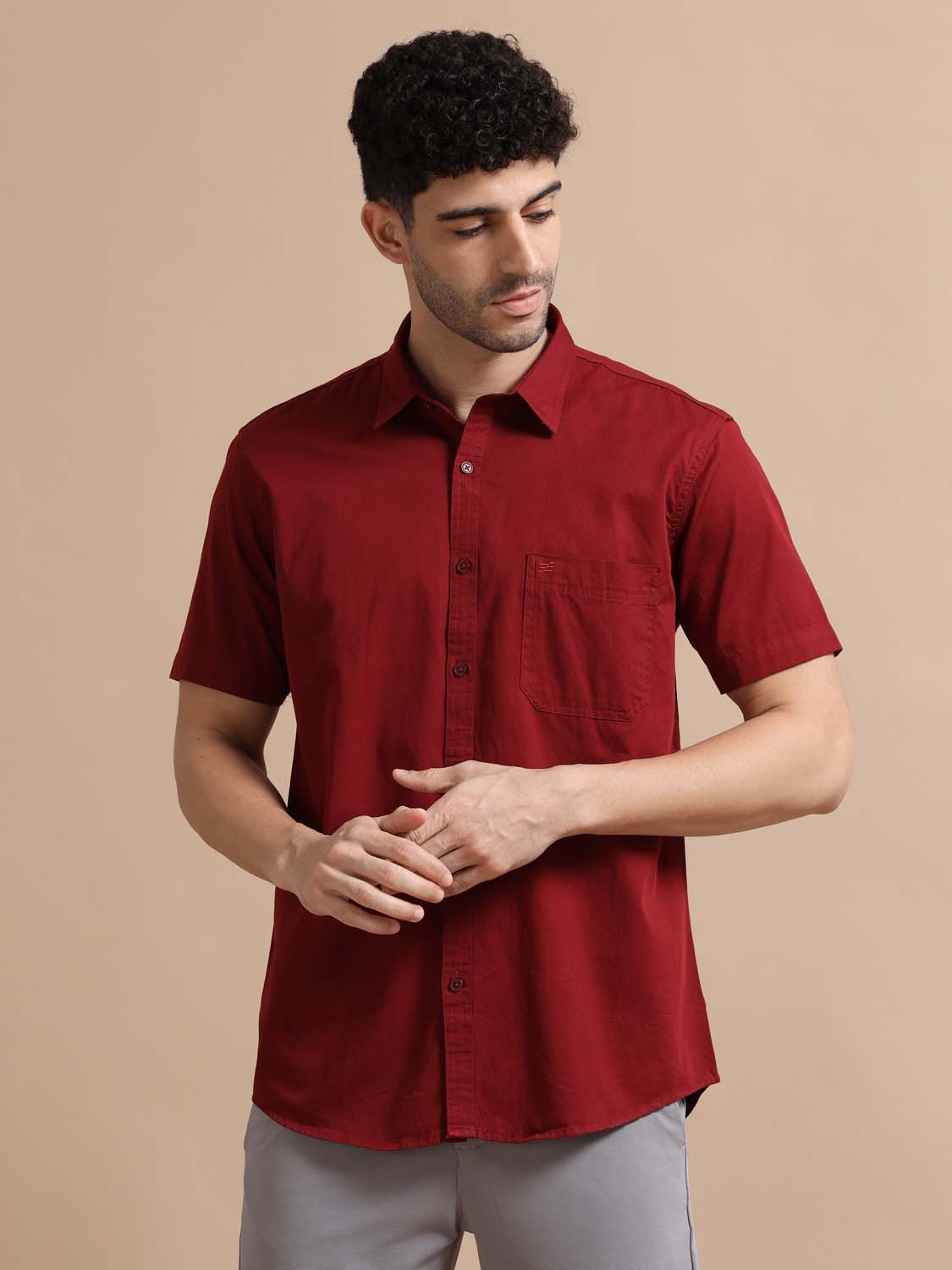 Half Sleeve Burgundy Shirt for Men 