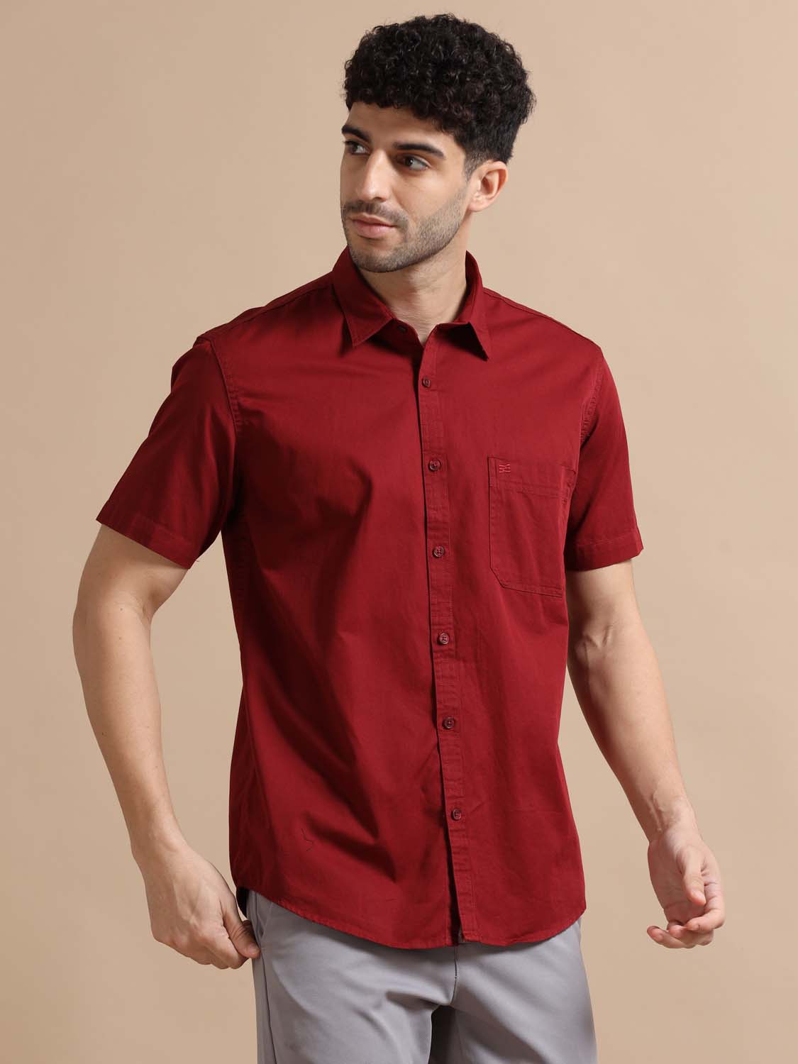 Half Sleeve Burgundy Shirt for Men 