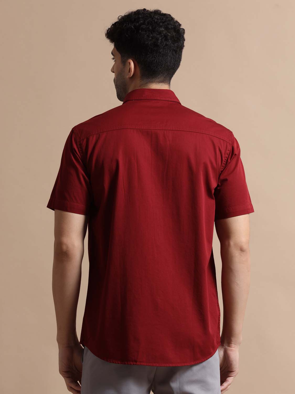 Half Sleeve Burgundy Shirt for Men 