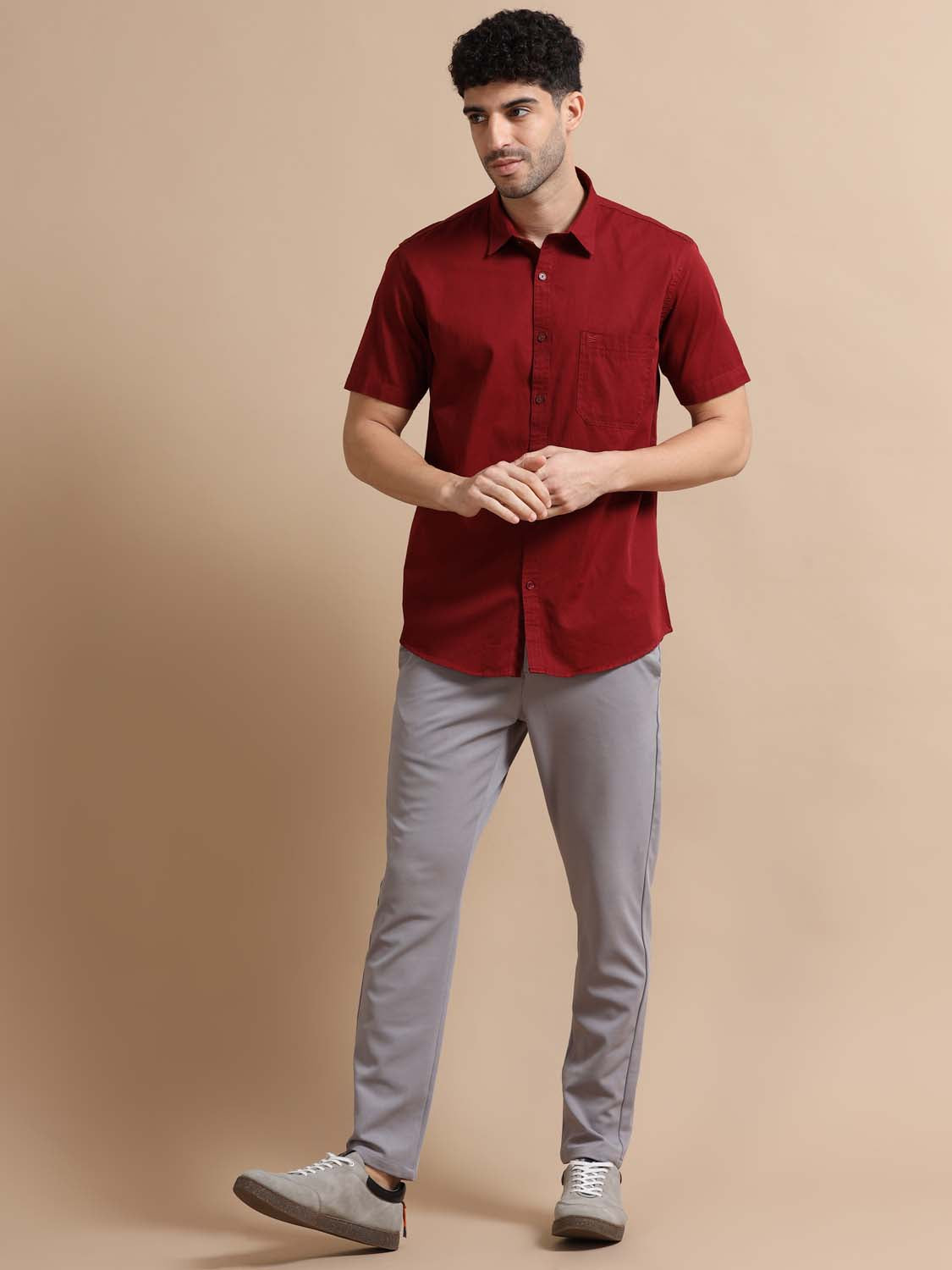 Half Sleeve Burgundy Shirt for Men 