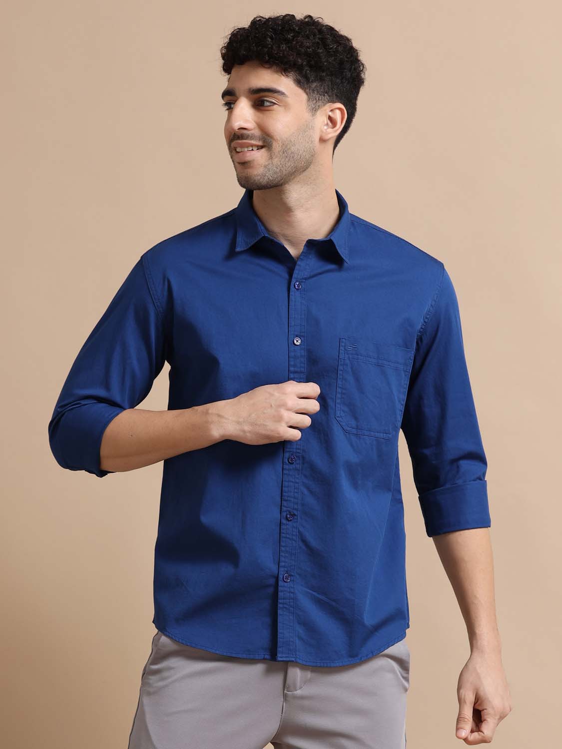 Full Sleeve Blue Cotton Shirt for Men