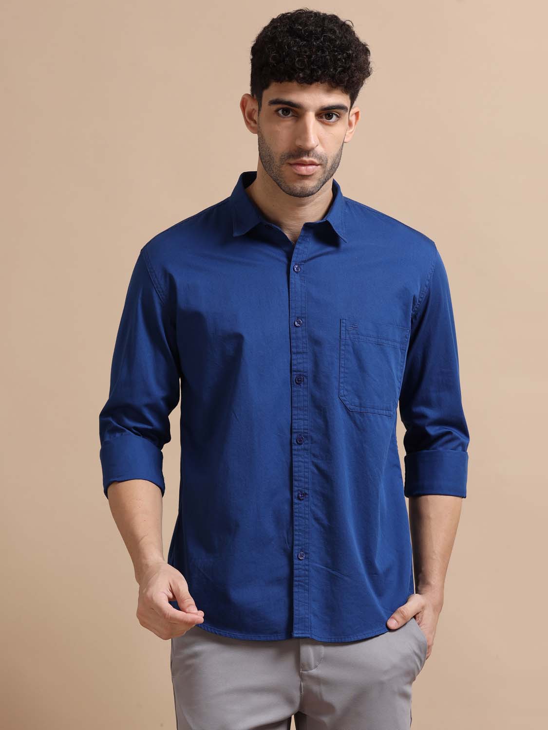 Full Sleeve Blue Cotton Shirt for Men