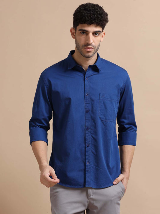 Full Sleeve Blue Cotton Shirt for Men