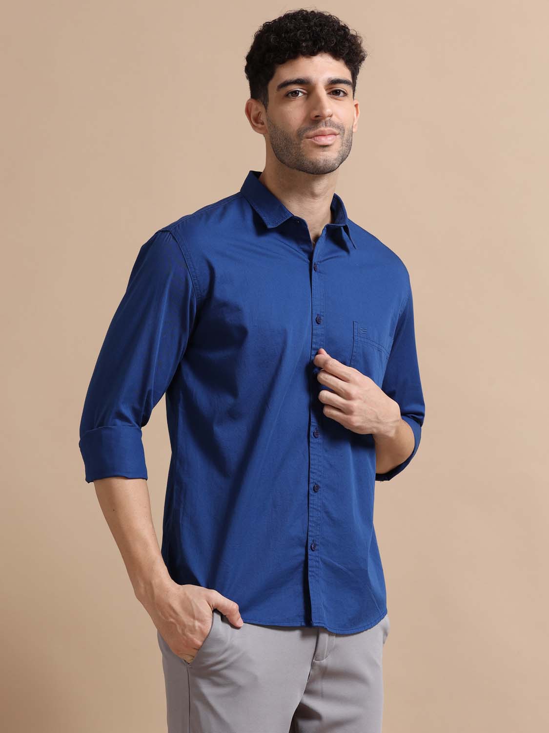 Full Sleeve Blue Cotton Shirt for Men