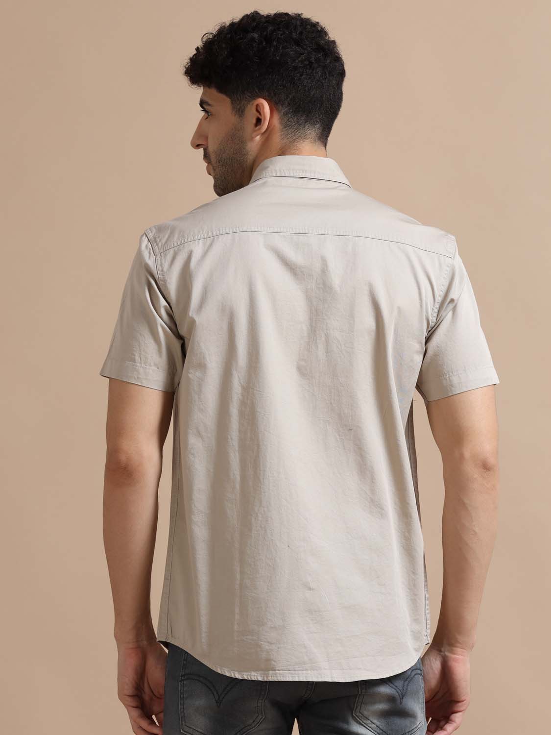 Half Sleeve Cotton Grey Shirt for Men