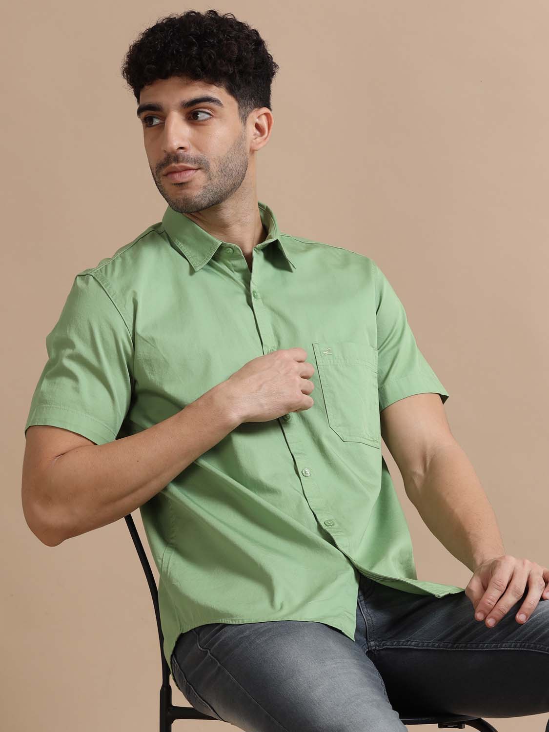 Mist Green Cotton Shirt for Men