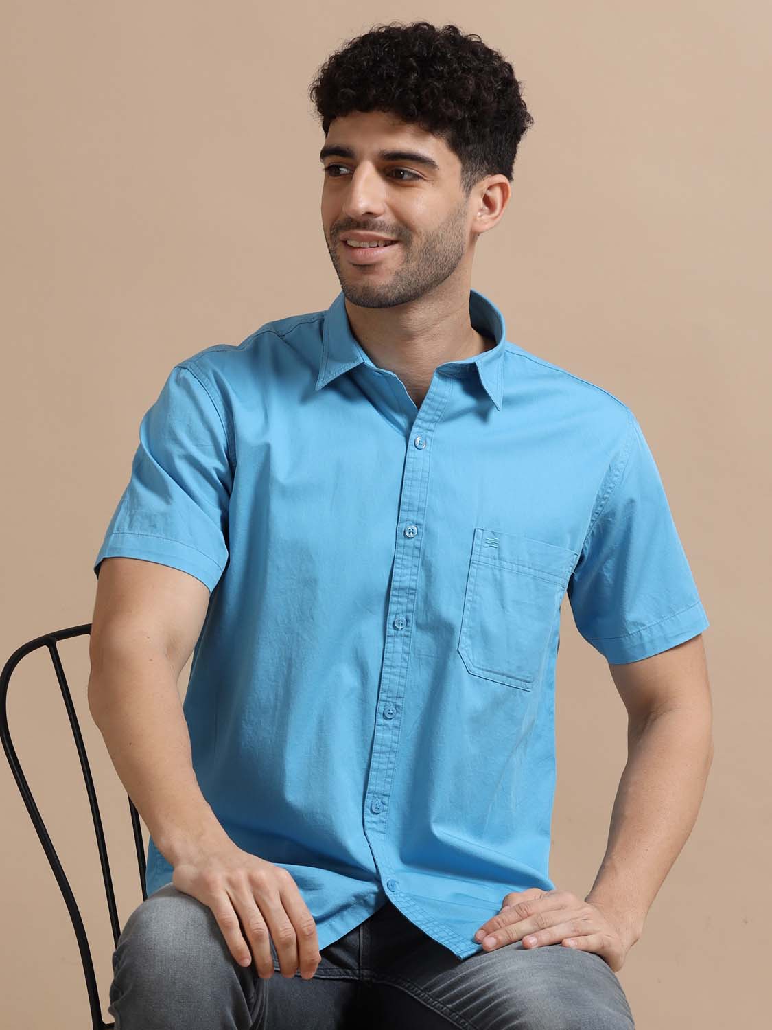 Day Sky Blue Cotton Shirt for Men