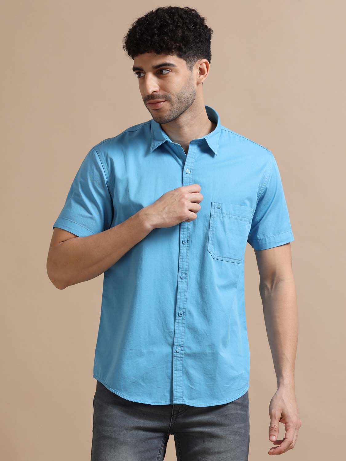 Day Sky Blue Cotton Shirt for Men