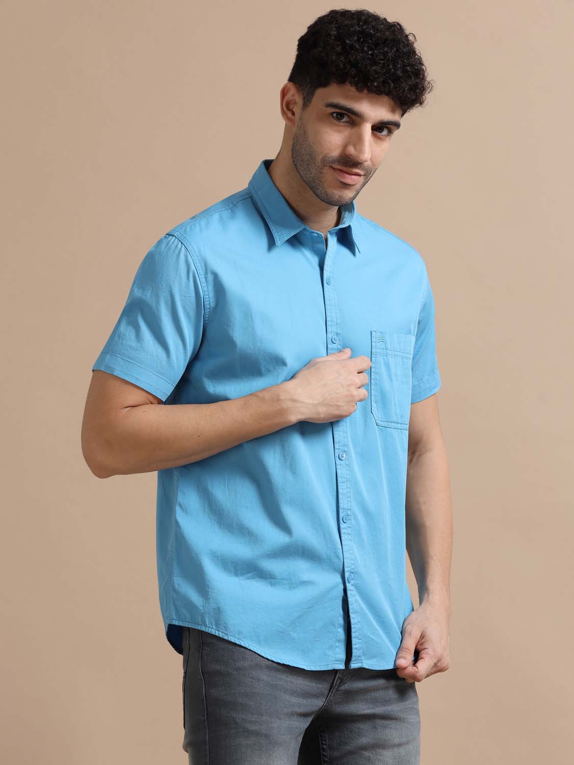 Day Sky Blue Cotton Shirt for Men