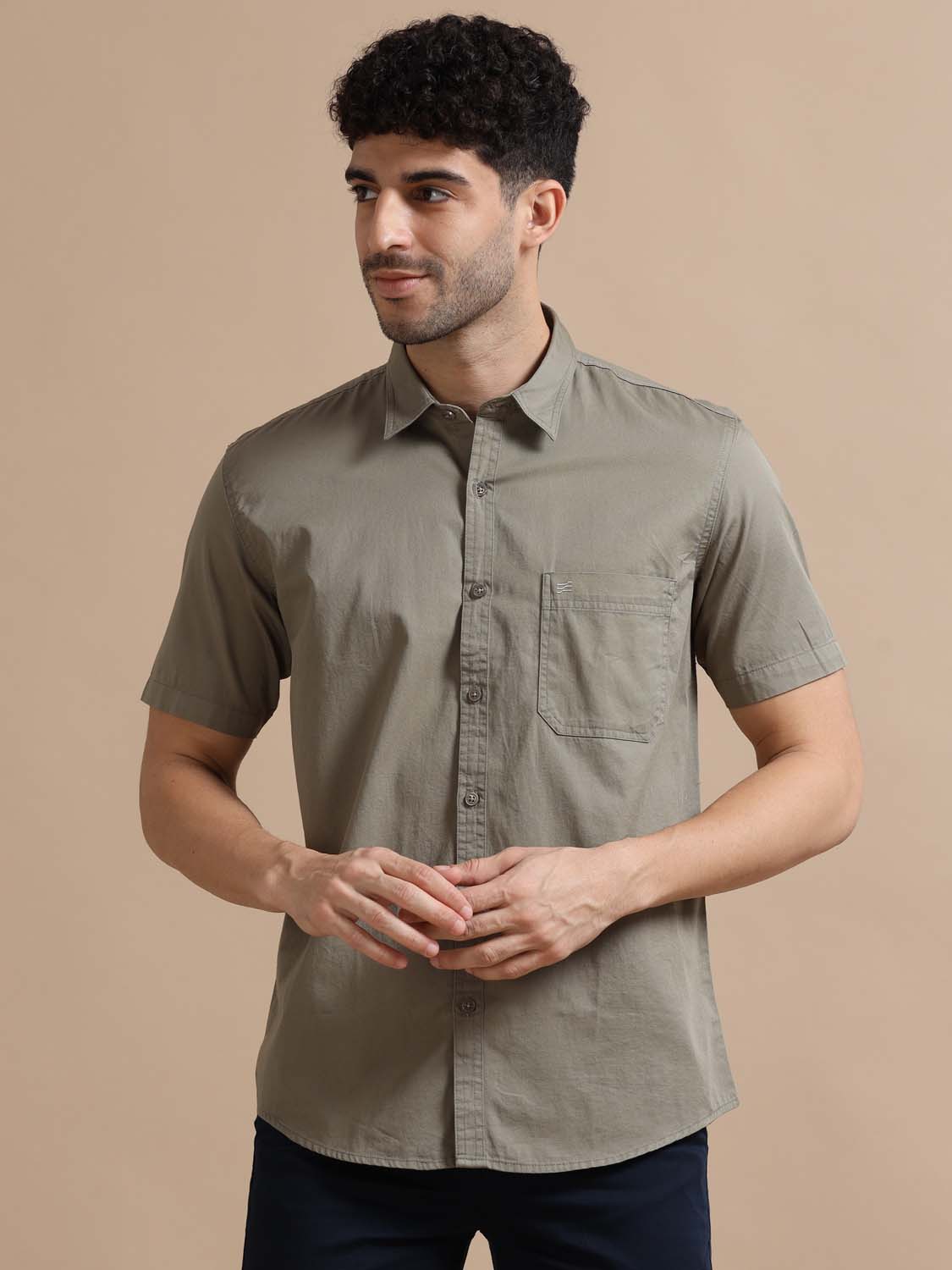  Men Grey Cotton Shirt 