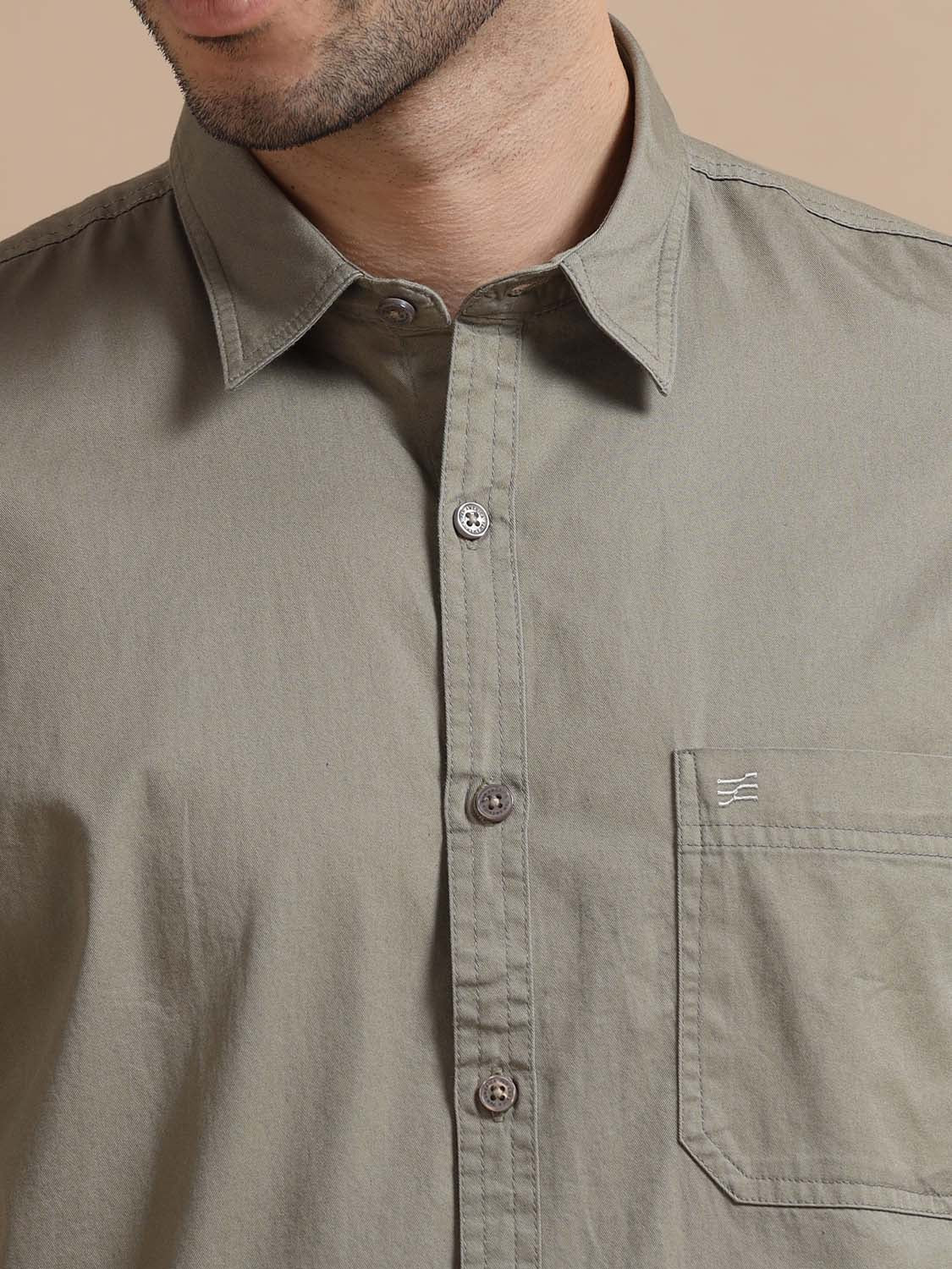 Half Sleeve Men Grey Cotton Shirt 