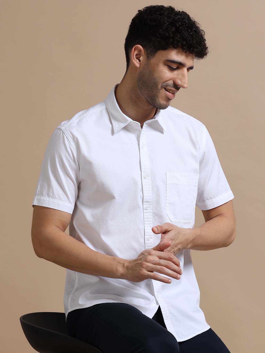 Half Sleeve White Cotton Shirt for Men