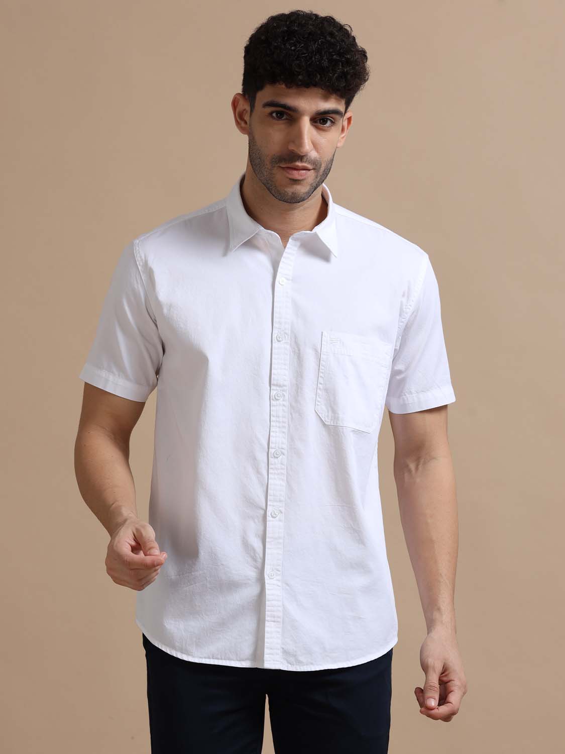 Half Sleeve White Cotton Shirt for Men