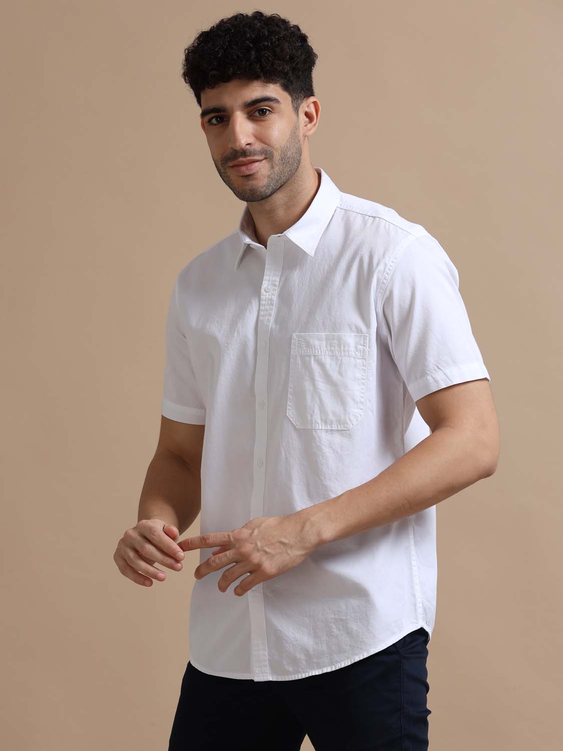 Half Sleeve White Cotton Shirt for Men