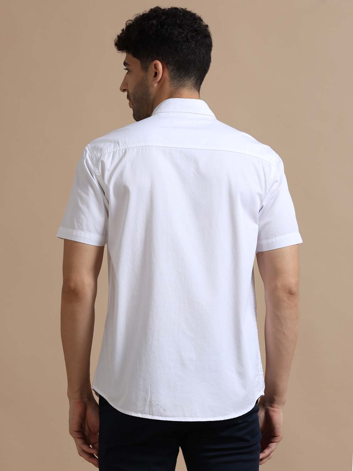 Half Sleeve White Cotton Shirt for Men