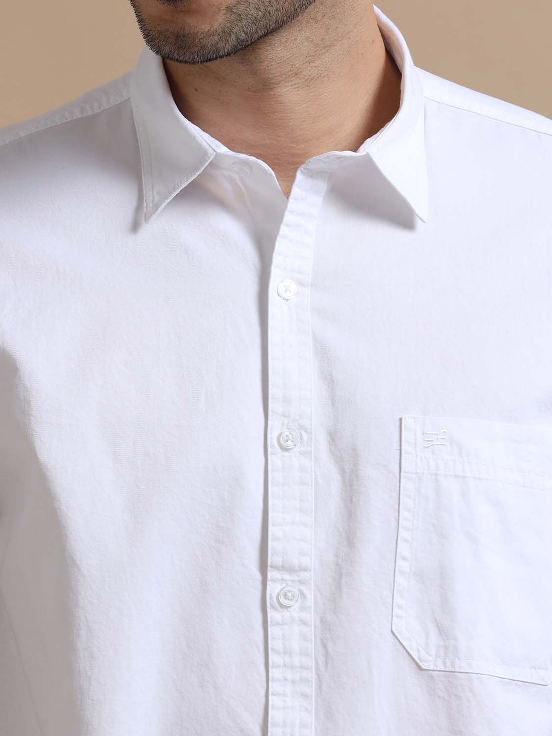 Half Sleeve White Cotton Shirt for Men