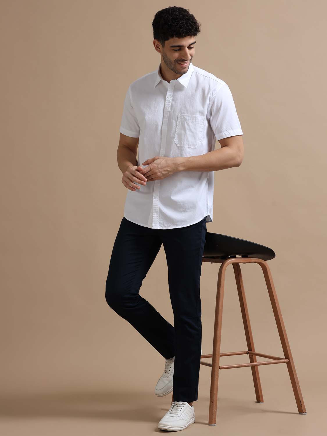 Half Sleeve White Cotton Shirt for Men