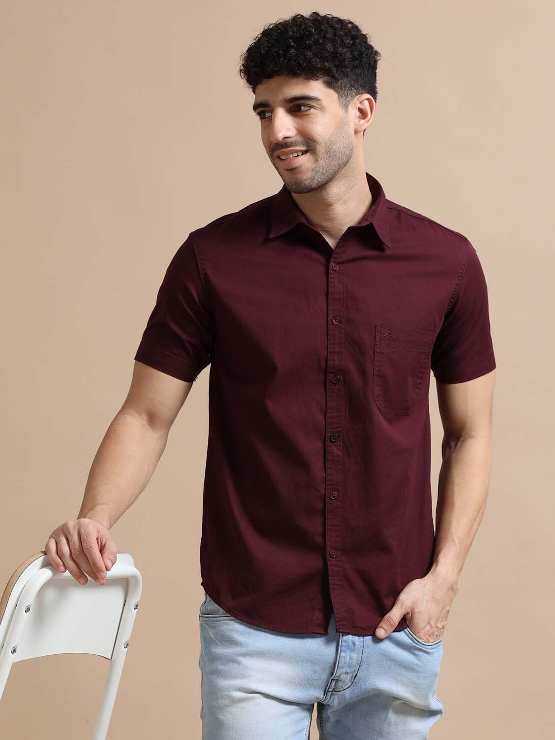 Half Sleeve Dark Red Shirt for Men