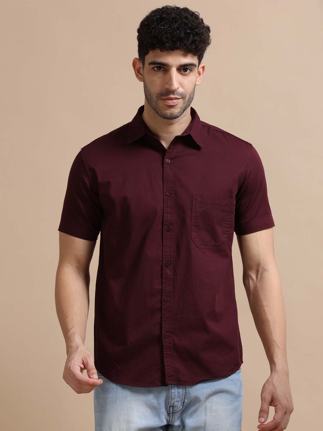 Half Sleeve Dark Red Shirt for Men