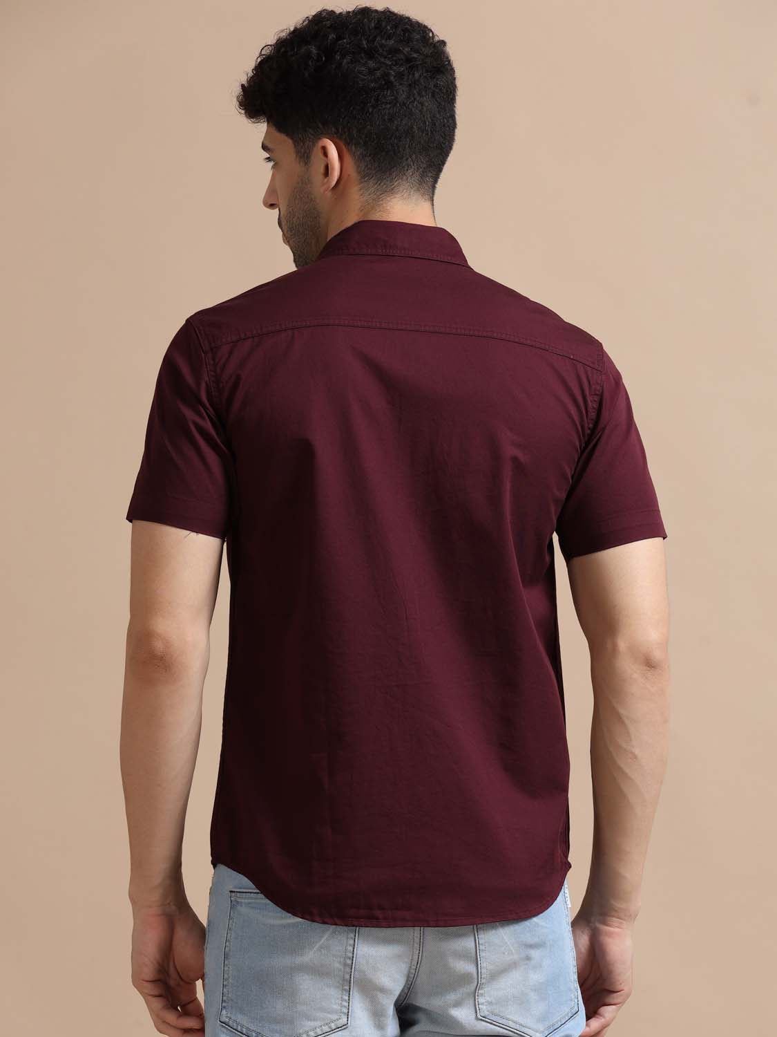 Half Sleeve Dark Red Shirt for Men